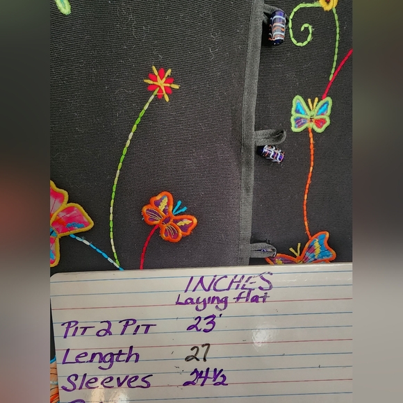 Vintage Julia Kim 90s Butterfly Applique Black Cotton Jacket Size Large - Picture 7 of 7